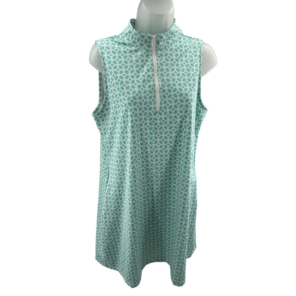 Tommy Bahama Active Womens Aqua Geometric Quarter‎ Zip Sleeveless Golf Dress L